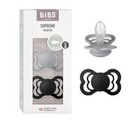BIBS Supreme Dummy, 6-18 Months, 2-Pack, Symmetrical Teat, Cloud/Black