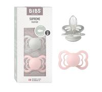 BIBS Supreme Dummy, 6-18 Months, 2-Pack, Symmetrical Teat, Haze/Blossom | Silicone | Size 2 | BPA-Free | Made in Denmark | High Teat Acceptance | Airflow Holes | Comfort Shield