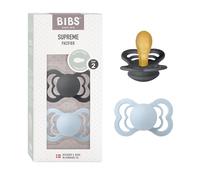 BIBS Supreme Dummy, 6-18 Months, 2-Pack, Symmetrical Teat, Iron/Baby Blue