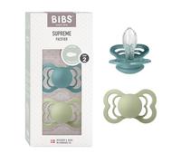 BIBS Supreme Dummy, 6-18 Months, 2-Pack, Symmetrical Teat, Island Sea/Sage | Symmetrical Silicone Teat | Size 2 | BPA-Free | Made in Denmark | High Teat Acceptance | Airflow Holes | Comfort Shield