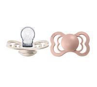 BIBS Supreme Dummy, 6-18 Months, 2-Pack, Symmetrical Teat, Ivory/Blush