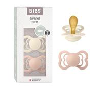 BIBS Supreme Dummy, 6-18 Months, 2-Pack, Symmetrical Teat, Ivory/Blush