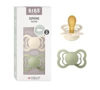 BIBS Supreme Dummy, 6-18 Months, 2-Pack, Symmetrical Teat, Ivory/Sage