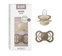 BIBS Supreme Dummy, 6-18 Months, 2-Pack, Symmetrical Teat, Vanilla/Dark Oak | Symmetrical Silicone Teat | Size 2 | BPA-Free | Made in Denmark | High Teat Acceptance | Airflow Holes | Comfort Shield