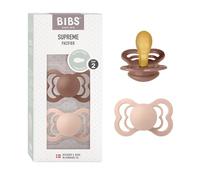 BIBS Supreme Dummy, 6-18 Months, 2-Pack, Symmetrical Teat, Woodchuck/Blush
