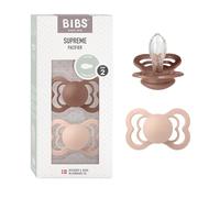 BIBS Supreme Dummy, 6-18 Months, 2-Pack, Symmetrical Teat, Woodchuck/Blush