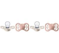 BIBS Supreme Dummy, 6-18 Months, 4-Pack, Symmetrical Teat, Ivory/Blush