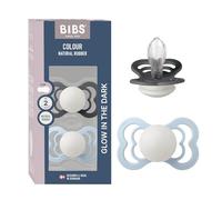 BIBS Supreme Glow Soother 2-Pack, BPA Free Dummy Pacifier, Symmetrical Nipple. Silicone, Size 2 (6-18 Months), Iron Glow/Baby Blue Glow
