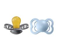 BIBS Supreme Soother 2-Pack, BPA Free Dummy Pacifier, Symmetrical Nipple. Natural Rubber Latex, Size 1 (0-6 Months), Iron/Baby Blue