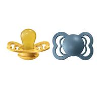 BIBS Supreme Soother 2-Pack, BPA Free Dummy Pacifier, Symmetrical Nipple. Natural Rubber Latex, Size 1 (0-6 Months), Mustard/Petrol
