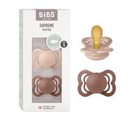 BIBS Supreme Soother 2-Pack, BPA Free Dummy Pacifier, Symmetrical Nipple. Natural Rubber Latex, Size 1 (0-6 Months), Woodchuck/Blush
