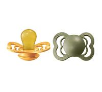 BIBS Supreme Soother 2-Pack, BPA Free Dummy Pacifier, Symmetrical Nipple. Natural Rubber Latex, Size 1 (0-6 Months), Honey Bee/Olive