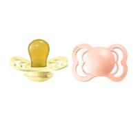 BIBS Supreme Soother 2-Pack, BPA Free Dummy Pacifier, Symmetrical Nipple. Natural Rubber Latex, Size 1 (0-6 Months), Sunshine/Peach Sunset