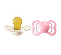 BIBS Supreme Soother 2-Pack, BPA Free Dummy Pacifier, Symmetrical Nipple. Natural Rubber Latex, Size 2 (6-18 Months), Ivory/Baby Pink