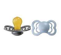 BIBS Supreme Soother 2-Pack, BPA Free Dummy Pacifier, Symmetrical Nipple. Natural Rubber Latex, Size 2 (6-18 Months), Iron/Baby Blue