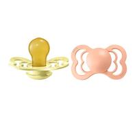 BIBS Supreme Soother 2-Pack, BPA Free Dummy Pacifier, Symmetrical Nipple. Natural Rubber Latex, Size 2 (6-18 Months), Sunshine/Peach Sunset