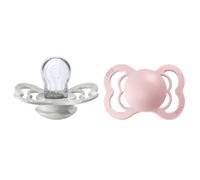 BIBS Supreme Soother 2-Pack, BPA Free Dummy Pacifier, Symmetrical Nipple. Silicone, Size 1 (0-6 Months), Haze/Blossom
