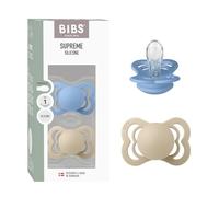 BIBS Supreme Soother 2-Pack, BPA Free Dummy Pacifier, Symmetrical Nipple. Silicone, Size 1 (0-6 Months), Vanilla/Sky Blue