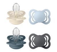 BIBS Supreme Soother 4-Pack, BPA Free Dummy Pacifier, Symmetrical Nipple. Silicone, Size 1 (0-6 Months), Ivory/Baby Blue/Petrol/Iron