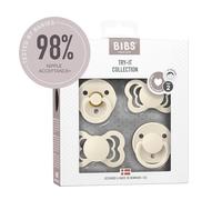 BIBS Try-it Soother 4-Pack. BPA Free, Round, Symmetrical and Anatomical Nipple. Natural Rubber/Silicone, Made in Denmark. 6-18 Months (Pack of 4), Ivory