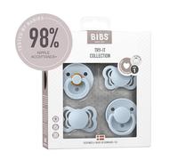BIBS Try-it Dummies 4-Pack. BPA Free, Round, Symmetrical and Anatomical Nipple. Natural Rubber/Silicone, Size 1 (0-6 Months), Baby Blue