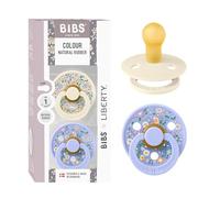 BIBS x Liberty Colour Dummy, 0-6 Months, 2-Pack, Chloe Meadow Ivory/Hush | Natural Rubber Latex | Size 1 | BPA-Free | Made in Denmark | High Teat Acceptance | Airflow Holes | Comfort Shield