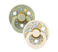 BIBS x Liberty Colour Dummy, 0-6 Months, 2-Pack, Eloise Honey Bee/Sage | Natural Rubber Latex | Size 1 | BPA-Free | Made in Denmark | High Teat Acceptance | Airflow Holes | Comfort Shield