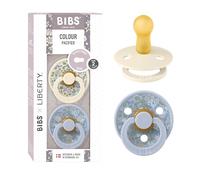 BIBS x Liberty Colour Dummy, 6-18 mo., 2-Pack, Eloise Sky Blue/Dusty Blue | Round Natural Rubber Teat | Size 2 | BPA-Free | Made in Denmark | High Teat Acceptance | Airflow Holes | Comfort Shield
