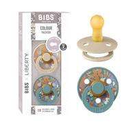 BIBS x Liberty Colour Dummy, 6-18 mo., 2-Pack, June Blossom Hush/Island Sea | Round Natural Rubber Teat | Size 2 | BPA-Free | Made in Denmark | High Teat Acceptance | Airflow Holes | Comfort Shield