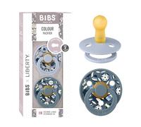 BIBS x Liberty Colour Dummy, 6-18 Months, 2-Pack, Bobo Dusty Blue/Petrol | Round Natural Rubber Teat | Size 2 | BPA-Free | Made in Denmark | High Teat Acceptance | Airflow Holes | Comfort Shield
