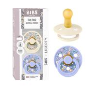 BIBS x Liberty Colour Dummy, 6-18 Months, 2-Pack, Chloe Meadow Ivory/Hush | Natural Rubber Latex | Size 2 | BPA-Free | Made in Denmark | High Teat Acceptance | Airflow Holes | Comfort Shield