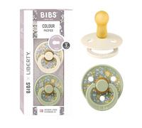 BIBS x Liberty Colour Dummy, 6-18 Months, 2-Pack, Eloise Honey Bee/Sage | Natural Rubber Latex | Size 2 | BPA-Free | Made in Denmark | High Teat Acceptance | Airflow Holes | Comfort Shield