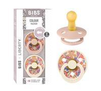 BIBS x Liberty Colour Dummy, 6-18 Months, 2-Pack, June Blossom Blush/Peri | Round Natural Rubber Teat | Size 2 | BPA-Free | Made in Denmark | High Teat Acceptance | Airflow Holes | Comfort Shield