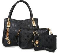 BIBTOO 3 Pcs Handbags Womens Tote Bags Set Faux Leather Shoulder Handbag Crossbody Bag Satchel Wristlets Bag Wallet Clutch(Black)