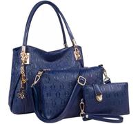 BIBTOO 3 Pcs Handbags Womens Tote Bags Set Faux Leather Shoulder Handbag Crossbody Bag Satchel Wristlets Bag Wallet Clutch(Blue)