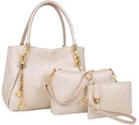 BIBTOO 3 Pcs Handbags Womens Tote Bags Set Faux Leather Shoulder Handbag Crossbody Bag Satchel Wristlets Bag Wallet Clutch(Off-white)