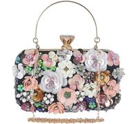 BIBTOO Colorful Flower Clutch Purses 3D Sequins Banquet Elegant Shoulder Crossbody Women's Evening Sequins Floral Handbag(Black)