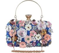 BIBTOO Colorful Flower Clutch Purses 3D Sequins Banquet Elegant Shoulder Crossbody Women's Evening Sequins Floral Handbag(Blue)