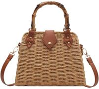 BIBTOO Cross Body Handbags for Women Straw Woven Beach Bag(Khaki)