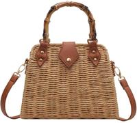 BIBTOO Cross Body Handbags for Women Straw Woven Beach Bag(Khaki)