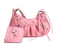 BIBTOO Crossbody Bags For Women 2 Set with Small Purse Rivet Shoulder Adjustable Strap PU Leather Trendy Handbags(Pink)