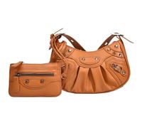 BIBTOO Crossbody Bags For Women 2 Set with Small Purse Rivet Shoulder Adjustable Strap PU Leather Trendy Handbags(Brown)