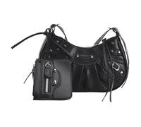 BIBTOO Crossbody Bags For Women 2 Set with Small Purse Rivet Shoulder Adjustable Strap PU Leather Trendy Handbags(Black)