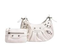 BIBTOO Crossbody Bags For Women 2 Set with Small Purse Rivet Shoulder Adjustable Strap PU Leather Trendy Handbags(White)