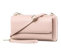 BIBTOO Crossbody Wallet Cell Phone Purse for Women Genuine Leather Mini Phone Holder HandBag Rfid Blocking(Pink)