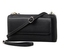 BIBTOO Crossbody Wallet Cell Phone Purse for Women Genuine Leather Mini Phone Holder HandBag Rfid Blocking(Black)