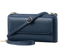 BIBTOO Crossbody Wallet Cell Phone Purse for Women Genuine Leather Mini Phone Holder HandBag Rfid Blocking(Blue)