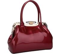 BIBTOO Designer Handbags for Women Glossy Patent Leather Top Handle Handbag Purse Lock Satchel Medium Tote Shoulder Bag(Wine Red)