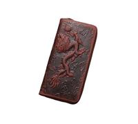 BIBTOO Exquisite Unisex Retro Purses Large Capacity Embossed Wallets Dragon Pattern Long Creative Design Billfold Men Card Holder Handmade Purse Wallets(Red)