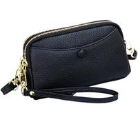 BIBTOO Genuine Leather Cell Phone Crossbody(Black)